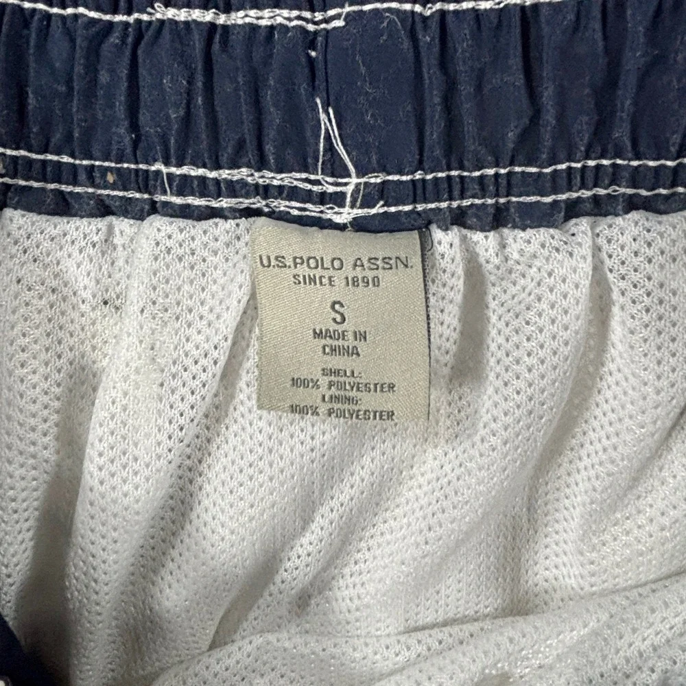 U.S. Polo Assn. Mens Cargo Swim Trunks Small White Navy Y2K Preppy Board Shorts